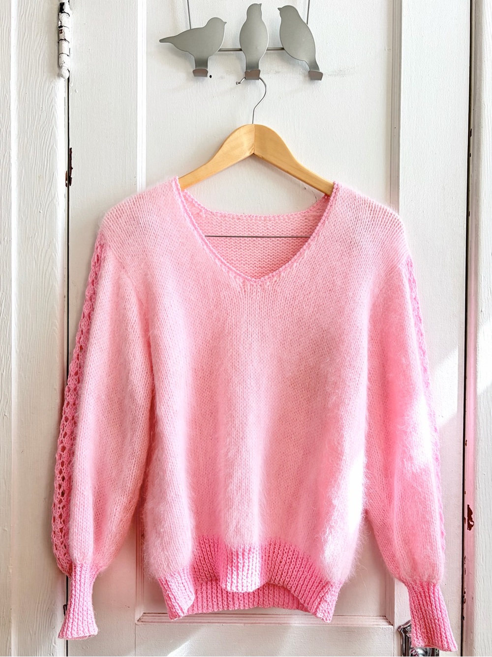 Unique Vintage Handmade Pink Cashmere Women's Knit Sweater